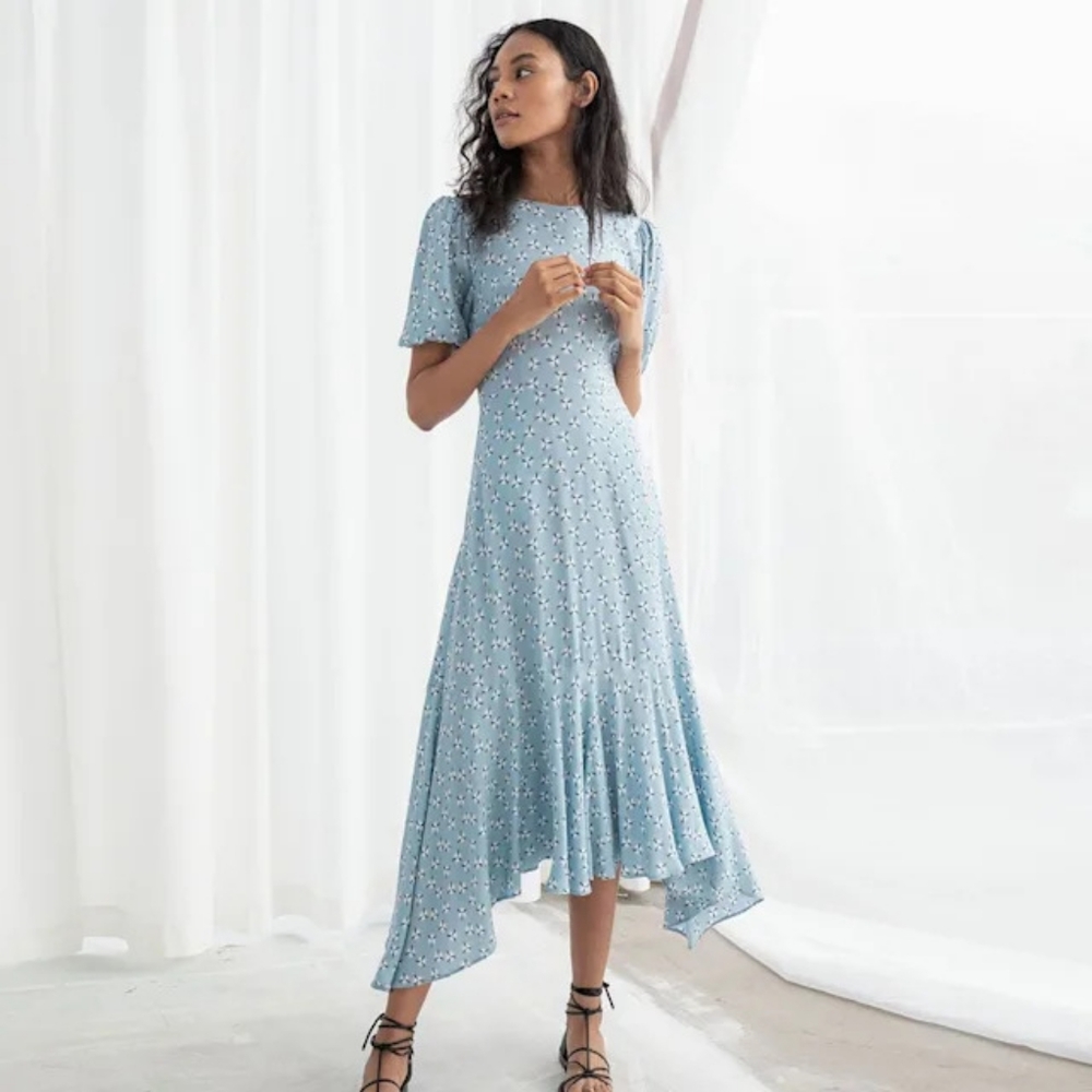 & Other Stories Cotton Blend Handkerchief Midi Dress Dandelion